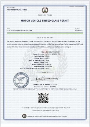 Picture of Tinted Glass Permit Application