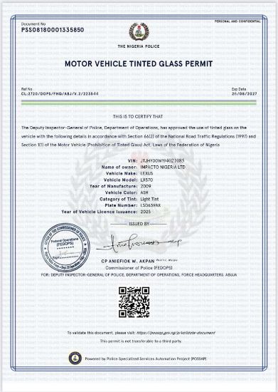 Picture of Tinted Glass Permit Application